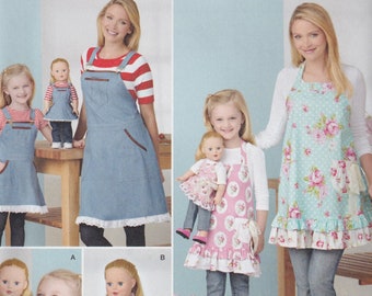 Craft Sewing Pattern Simplicity 1240 D0970 Misses Girls Mommy Daughter and 18 Inch Doll Matching Ruffled Apron with Pockets Size S-L  UNCUT