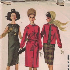 1960s Vintage Sewing Pattern McCalls 7002 Misses Wardrobe Coat Jacket Sheath Dress Top Skirt Size 12 Bust 32 60s 1963