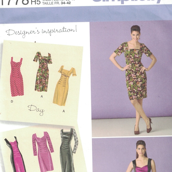 Misses Sewing Pattern Simplicity 1778 Designers Inspiration Formal Cocktail Dress Princess Seams Neckline Variation Size 6-14 or 14-22 UNCUT