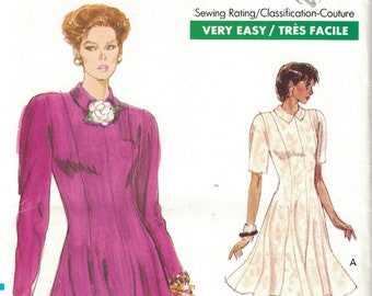 1980s Misses Sewing Pattern Vogue 7383 Easy Fitted Flared Princess Seam Dress with Short Long Sleeves Size 6 8 10 UNCUT