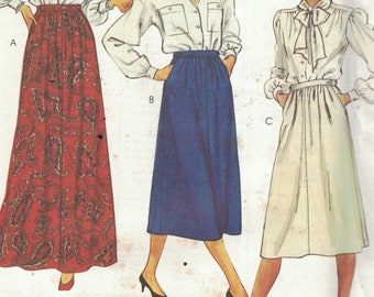 1980s Misses Sewing Pattern McCalls 2188 Gathered Skirt with Pockets Flared Four Gore Three Lengths Size 6 8 10 1985 UNCUT