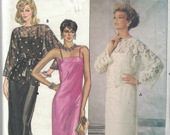 1980s Vintage Sewing Pattern Butterick 6950 Misses Evening Gown Top and Strappy Dress Size 10 Bust 32 1/2 - CUT and COMPLETE