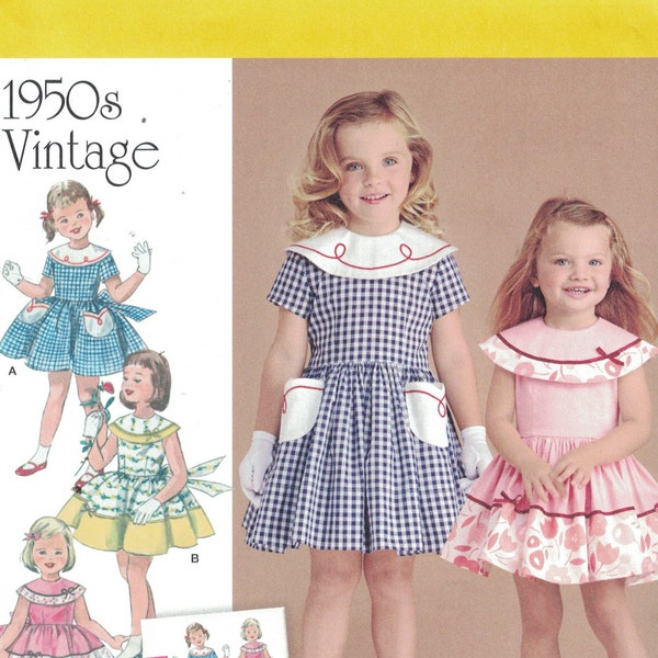 REPRODUCTION Girls Sewing Pattern Simplicity 8062 Retro Full Skirt Party Dress with Pockets 1950s Vintage Style Size 1/2-3 or 4-8 UNCUT