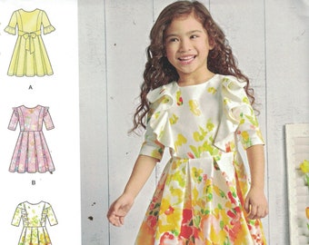 Girls Sewing Pattern Simplicity 8618 Girls Ruffled Dress with Pleated Skirt Size 3 4 5 6 7 8 UNCUT