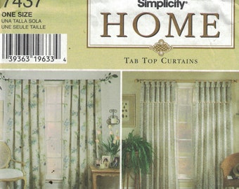 Craft Sewing Pattern Simplicity 7437 Tab Curtains for Windows and Doors Home Decor UNCUT