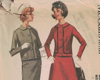 1960s Vintage Sewing Pattern McCalls 6476 Misses Two Piece Suit with Slim or Flared A Line Skirt Size 12 Bust 32 60s 1962