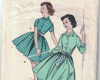 1950s Vintage Sewing Pattern Advance 9041 Girls Full Skirt Dress with Collar and Sleeves Size 7 Breast 25 50s
