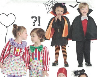 Kids Sewing Pattern Simplicity 8727 Boys Girls Halloween Costume Vampire Witch Clown Pirate Size 1/2 1  2 3 4 UNCUT