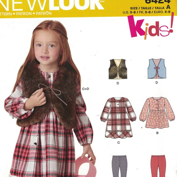 Girls Sewing Pattern New Look 6424 Girls Dress Leggings and Vest Size 3-8 Breast 22-27 UNCUT