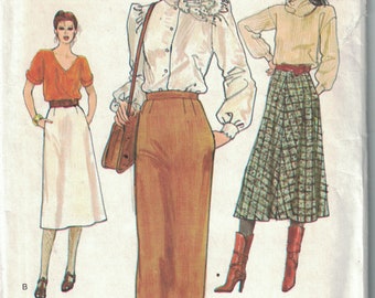 1980s Vintage Sewing Pattern Vogue 7444 Misses Easy Skirt Slim or A Line Midi Length Size 14 Bust 36 80s UNCUT