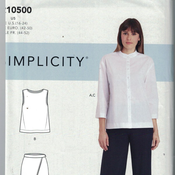 Misses Sewing Pattern Simplicity S9112 9112 R10500 Button Front Top Shell Pants Size 6-14 or 16-24 UNCUT
