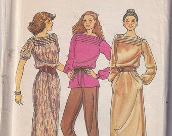 1980s Misses Sewing Pattern Butterick 6731 Misses Dress Top and Pants Retro Pleated Yoke Size 10 UNCUT
