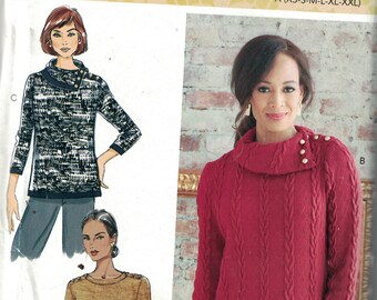 Misses Sewing Pattern Butterick B6857 6857 R11126 Misses Easy Sweater Top with Button Collar Size XS-XXL  UNCUT