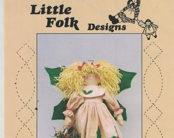 Craft Sewing Pattern Little Folk Designs 122-G Holly 16 Inch Folk Art Girl Doll with Basket Christmas Holiday Doll Home Decor UNCUT