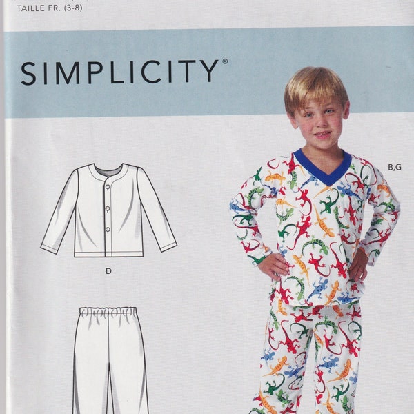 Kids Sewing Pattern Simplicity S9203 9203 R10705 Misses Top Pants Pajamas Boys Size 3-8 UNCUT