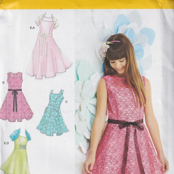 Kids Sewing Pattern Simplicity 1213 Girls and Girls Plus Dress with Flared Skirt Princess Seams Size 8-16 or 8 1/2 - 16 1/2 Half Size UNCUT