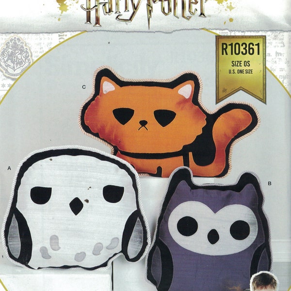 Craft Sewing Pattern Simplicity S9036 9036 R10361 Harry Potter Licensed Stuffed Animals Pillows Hedwig Owl Cat UNCUT