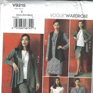 Misses Sewing Pattern Vogue V9215 9215 Easy Jacket Vest Top Dress Skirt ...