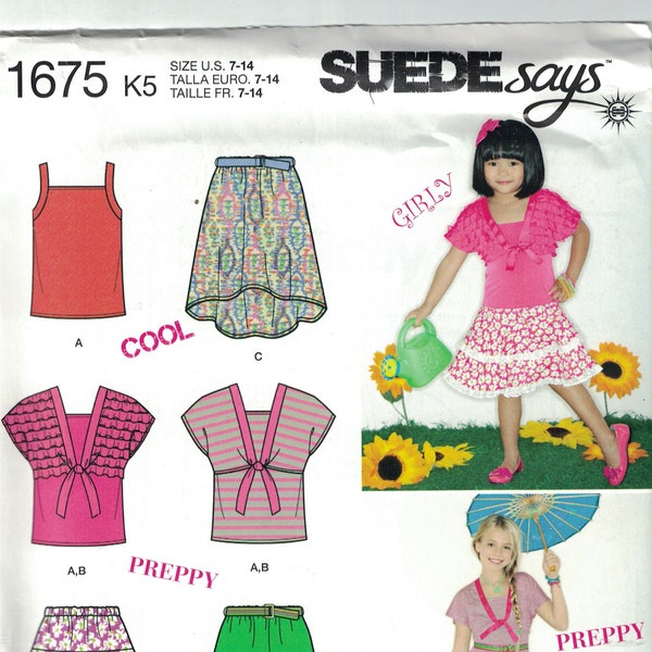 Kids Sewing Pattern Simplicity 1675 Girls Skirts Knit Top and Bolero Jacket Suede Says Size 3 4 5 6 or 7 8 10 12 14 UNCUT
