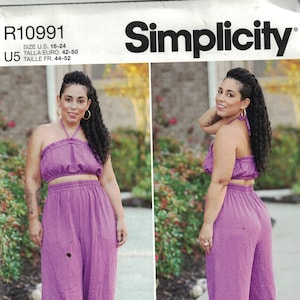 Misses Sewing Pattern Simplicity S9268 9268 R10991 Mimi G Bra Top and Pull on Pants Harem Style Size 6-14 or 16-24 UNCUT