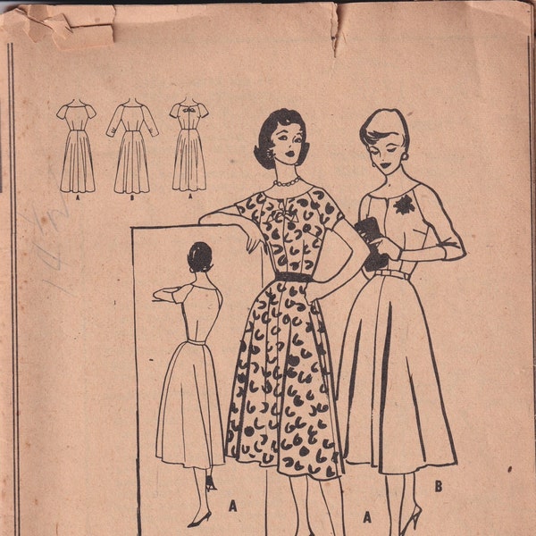 1950s Vintage Sewing Pattern McCalls 3663 Misses Womens Half Size Dress with Raglan Sleeves 1956 NO ENVELOPE Size 14 1/2 UNCUT