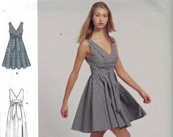 Misses Sewing Pattern Simplicity S8916 8916 R10174 Cynthia Rowley Designer Back Wrap Dress Sleeveless Full Skirt Size 4-12 or 12-20 UNCUT