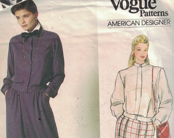 1980s Vintage Sewing Pattern Vogue 1186 American Designer Oscar de la Renta Top and Skirt Career Pussy Bow Size 10  UNCUT