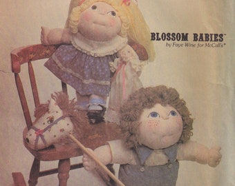 1980s Vintage Doll Sewing Pattern McCalls 9286 Blossom Babies Dolls 16 Inch Brother and Sister Soft Sculpture Dolls + Toys  UNCUT