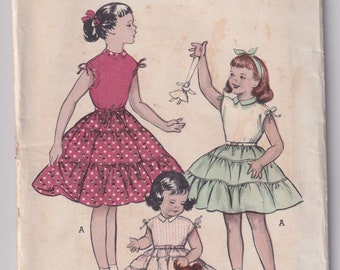 1950s Vintage Girls Sewing Pattern Butterick 6826 Girls Tiered Skirt and Blouse with Small Collar Size 8 Breast 26 50s