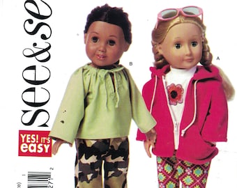 Arte de la artesanía ver y coser B6237 6237 18 pulgadas muñeca ropa American Girls tamaño sudadera top pantalones sudadera chaqueta UNCUT