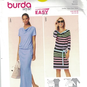 Misses Schnittmuster Burda 6639 Misses Super Easy Stretch Strickkleid Kleid mit drapiertem Ausschnitt Gr. 10 12 14 16 18 20 ungeschnitten