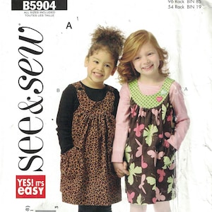 Kids Sewing Pattern See & Sew B5904 5904 Easy Girls Dress Jumper with Gathered Yoke and Pockets Size 2-8 UNCUT - Damaged Envelope