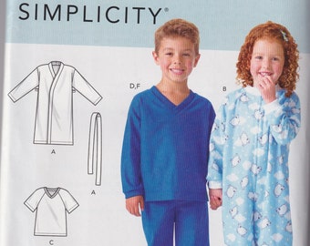 Patron de couture pour enfants Simplicity S9214 9214 R10898 Peignoir pour enfants, pantalons et hauts en tricot, pyjamas pyjamas confortables tailles 2-6 non coupés