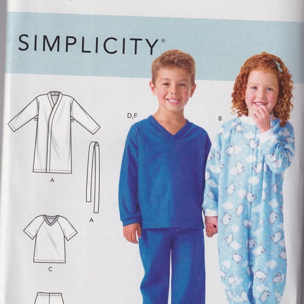 Kids Sewing Pattern Simplicity S9214 9214 R10898 Childs Robe Pants and Knit Tops Pajamas PJs Cozywear Size 2-6 UNCUT