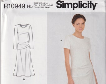 Misses Sewing Pattern Simplicity S9222 9222 R10949 Dress Stretch Knit with Front Drape Size 6-14 or 16-24 UNCUT