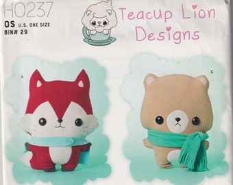 Craft Sewing Pattern Simplicity 8188 H0237 Teacup Lion Designs Stuffed Animals Toys Fox Bunny Rabbit Bear UNCUT