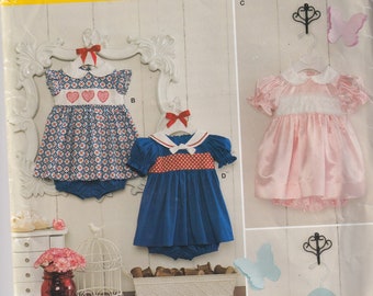 Baby Sewing Pattern Simplicity 1205 Infant Toddlers Girls Polka Dot Smocking Dress and Panties Bloomers Size XXS-L Newborn - 18 Mo UNCUT