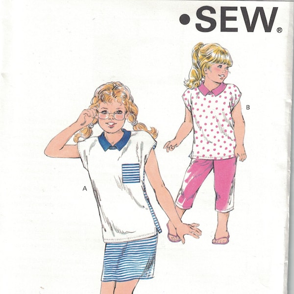 1980s Vintage Childs Sewing Pattern Kwik Sew 1829 Gils Hammer Haram Pants Pull On Tee Shirt Top Size 4 5 6 7 Chest 23 24 25 26 UNCUT 1988