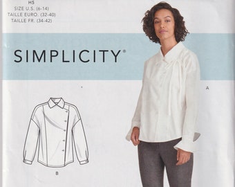 Misses Sewing Pattern Simplicity S9177 9177 R10900 Asymmetrical Button Front Blouse Shirt Top Size 6-14 or 16-24 UNCUT