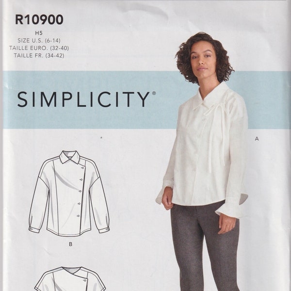 Misses Sewing Pattern Simplicity S9177 9177 R10900 Asymmetrical Button Front Blouse Shirt Top Size 6-14 or 16-24 UNCUT