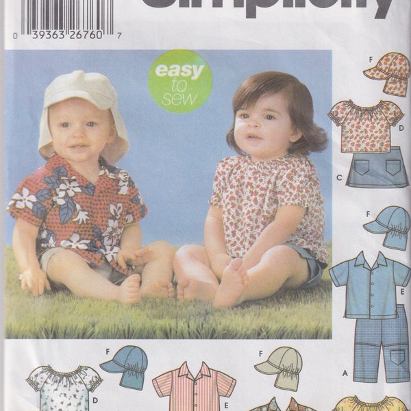 Baby Sewing Pattern Simplicity 5534 Infant Toddlers Boys Girls Easy Shirt Top Skirt Pants Sunhat Size XXS-L Newborn 3 6 12 18 Mo UNCUT