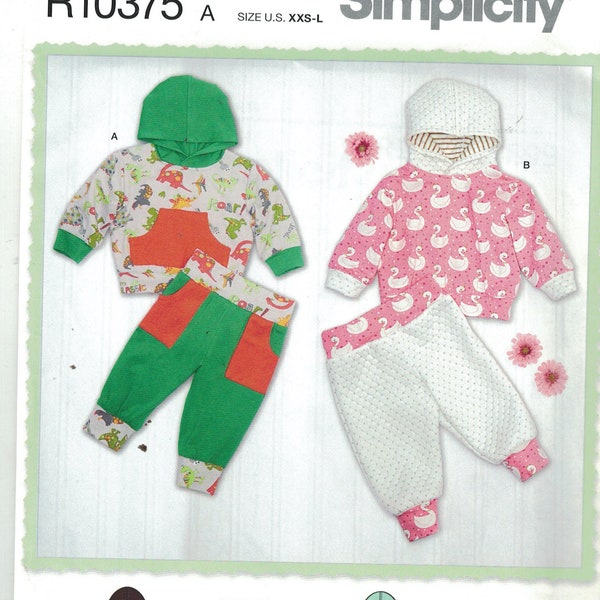 Baby Sewing Pattern Simplicity S8996 8996 R10375 Infant Toddlers Boys Girls Hoodie Hooded Top Pants Size XXS-L Newborn 3 6 12 18 Mo UNCUT