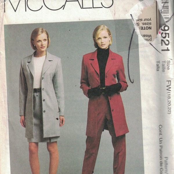 1990s Sewing Pattern McCalls 9521 Long Line Jacket Skirt Pants Suit Size 10-14 UNCUT