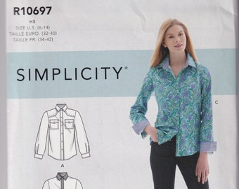Misses Sewing Pattern Simplicity 1538 R10697 Button Front Shirt with Yoke Variations Size 6-14 or 16-24 UNCUT