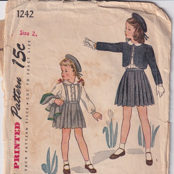 1940s Vintage Sewing Pattern Simplicity 1242 Girls Pleated Skirt Size 2 Breast Chest 21 - Skirt ONLY