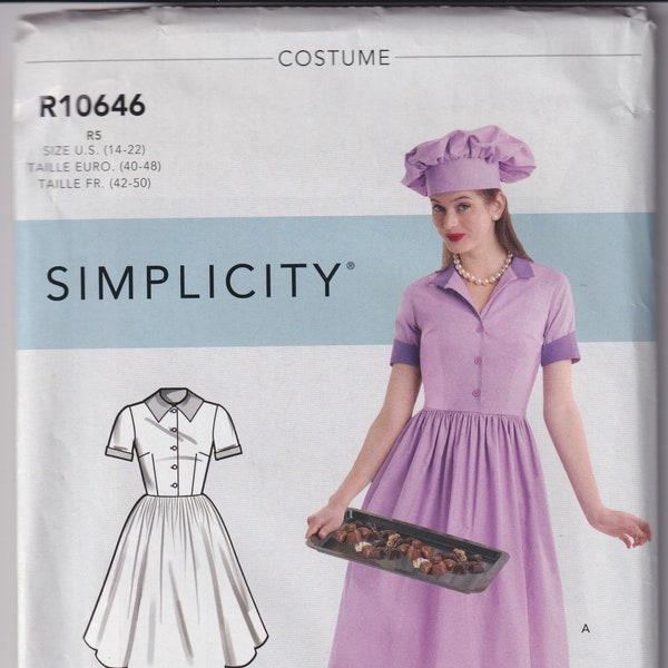 Misses Sewing Pattern Simplicity S9164 9164 R10646 Lucy Shirtwaist Dress Waitress Cosplay Halloween Costume Size 6-14 or 14-22 UNCUT