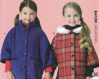 Kids Sewing Pattern Kwik Sew K4130 4130 Girls Loose Fitting Coat with Dolman Sleeves Size 3 4 5 6 7 8 10 UNCUT