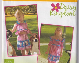 Kids Sewing Pattern Simplicity 1393 Toddler Girls Top Shorts or Dress from Pre-Shirred Fabric Size 1/2 1  2 3 4 UNCUT