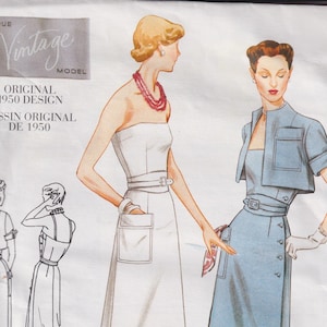 REPRODUCTION Misses Sewing Pattern Vogue 2414 1950s 50s Style Strapless Dress with Pocket and Bolero Jacket Size 6-10 UNCUT