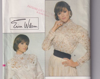 1980s Misses Sewing Pattern Vogue 9453 Erica Wilson Designer Romantic Edwardian Victorian History Bounding Blouse Size 10 UNCUT